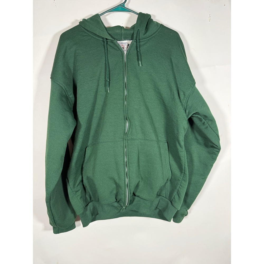 Vintage Pluma Forest Green Thermal Lined Zip Up Hoodie Mens XL Waffle Knit Sweat